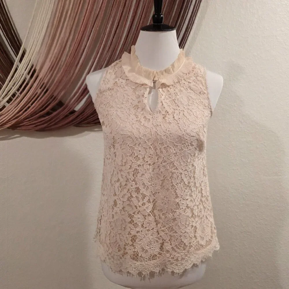 J. Crew Ruffle Neck Lace Tank Top Sz PXS